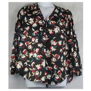 Alfani Women's Plus Size V-Neck Long-Sleeve Top, Black Floral Print, 2X